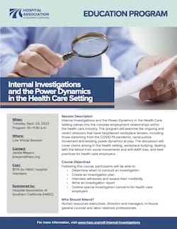 Image of brochure for Internal Investigations webinar 9.20.22