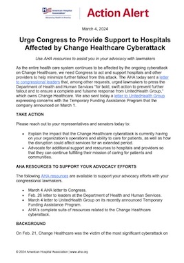 AHA action alert on Change Healthcare cyberattack