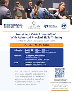 flyer for CPI, LA Jewish Health, HASC crisis intervention training Oct. 20-23, 2026 